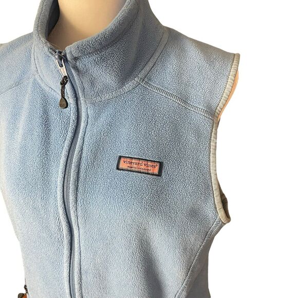 Vineyard Vines Small Fleece Vest Sleeveless Light Blue Full Zip Pockets - Picture 10 of 11